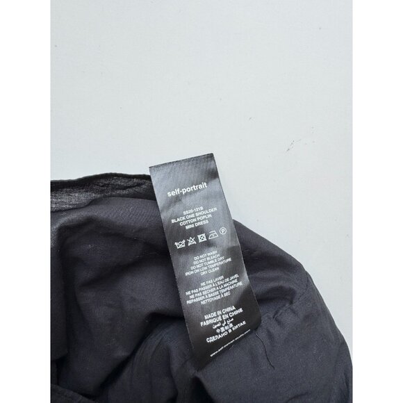 SELF PORTRAIT Black One Shoulder Cotton Poplin Ruched Crochet Trim Dress, Size 0 - Picture 10 of 11